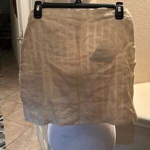 Savannah Morrow Women's Size S Beige Cream Linen Mini Skirt Subtle Stripe New